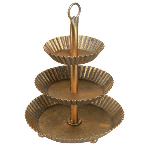 Floristik24 Metalowa etagere 3-poziomowa złota antyczna vintage Ø17cm W23cm