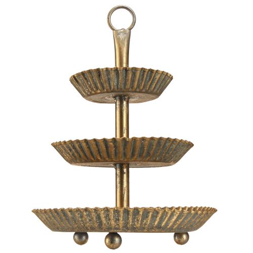 Floristik24 Metalowa etagere 3-poziomowa złota antyczna vintage Ø17cm W23cm