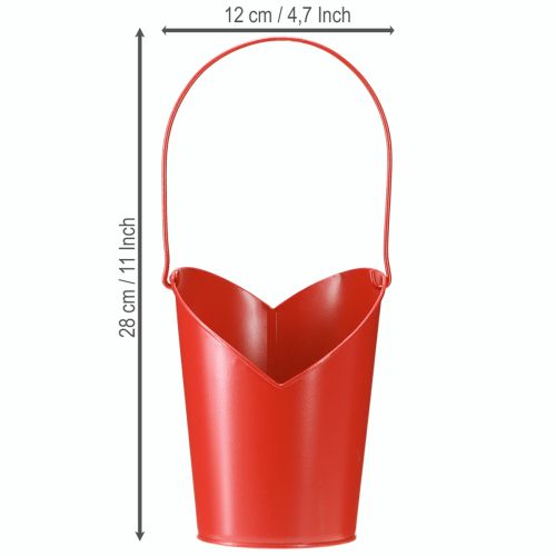 Produkt Doniczka metalowa serce ozdoba z uchwytem czerwona Ø12cm H15/9cm