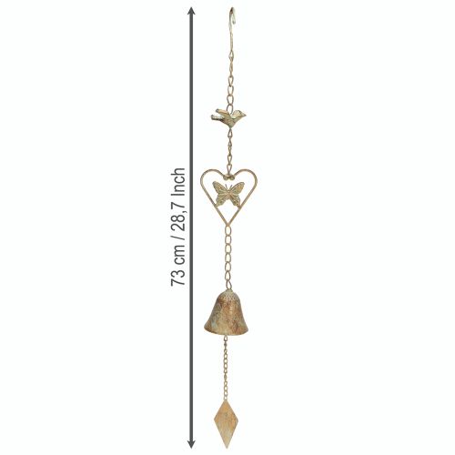 Produkt Metalowy dzwonek wietrzny z sercem i dzwonkiem dekoracja ogrodowa antyczny 72cm