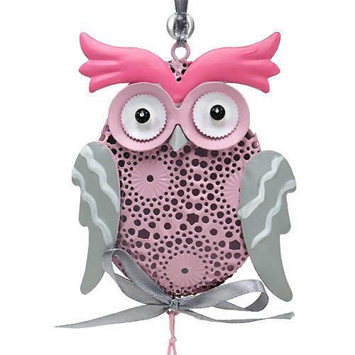 Floristik24 Wieszak metalowy Sowa szary, biały, różowy 10cm 3szt.