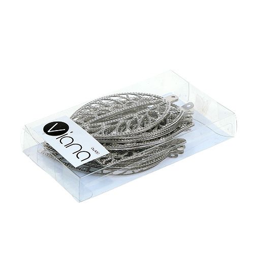 Floristik24 Listek metalowy do zawieszenia srebrny 4cm x 7cm 24szt.