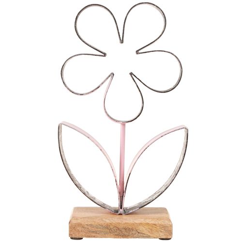 Produkt Kwiat metalowy na drewnianej podstawie różowo-srebrny vintage wys. 29 cm