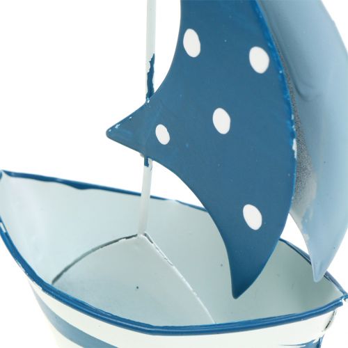 Floristik24 Żaglówka dekoracyjna metalowa niebieska, biała 9,5cm x 13cm 2szt.