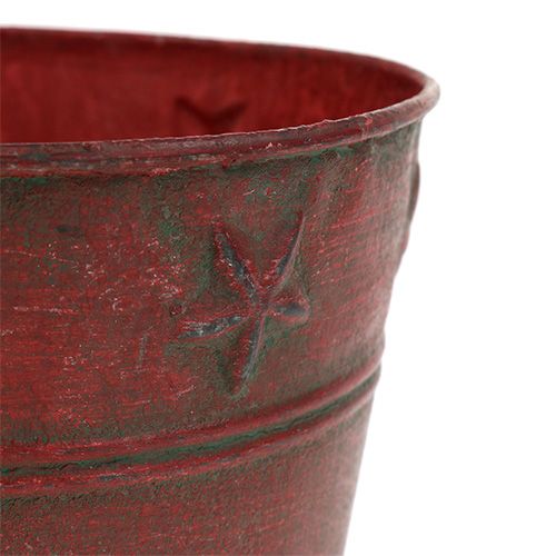 Wiadro metalowe czerwone z gwiazdkami Ø15cm W13cm | Floristik24.pl