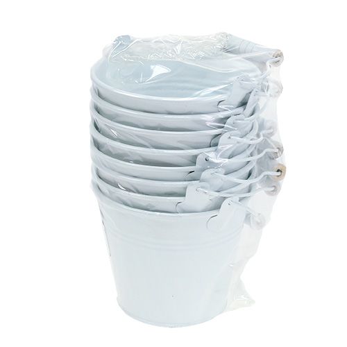 Floristik24 Wiadro metalowe białe Ø12cm W10cm 8 szt