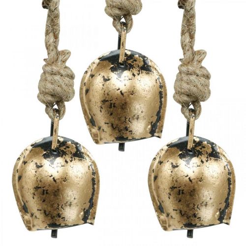 Floristik24 Metalowe dzwonki do zawieszenia, dekoracja wiejskiego domu, złote krowie dzwonki, antyczny wygląd 5 × 3,5 cm 12 sztuk