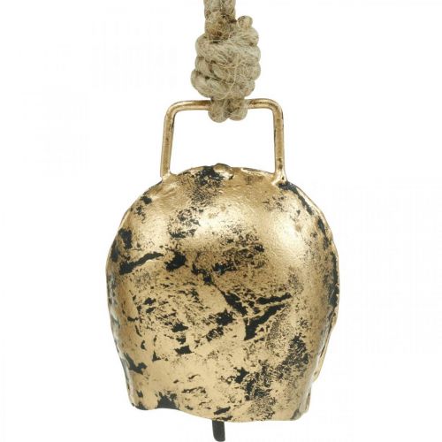 Floristik24 Dzwonki do zawieszenia, mini cowbells, wiejski dom, dzwonki metalowe Złote, antyczny wygląd 7×5cm 12szt.