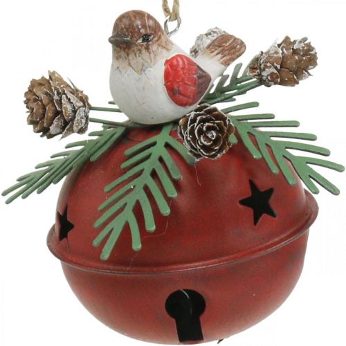 Floristik24 Dzwoneczki z Robinem, Ptasia dekoracja, Zima, Deco Dzwoneczki na Boże Narodzenie Biały/Red Ø9cm H10cm Zestaw 2 szt.
