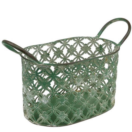 Floristik24 Metalowy kosz owalny z uchwytem 25cm x 16,5cm W21cm Zielony