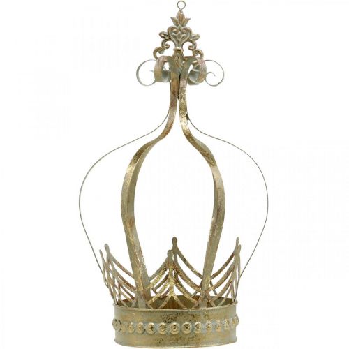 Floristik24 Metalowa korona, świecznik na tealighty na adwent, doniczka do zawieszenia złota, antyczny wygląd Ø16,5 cm wys. 27 cm