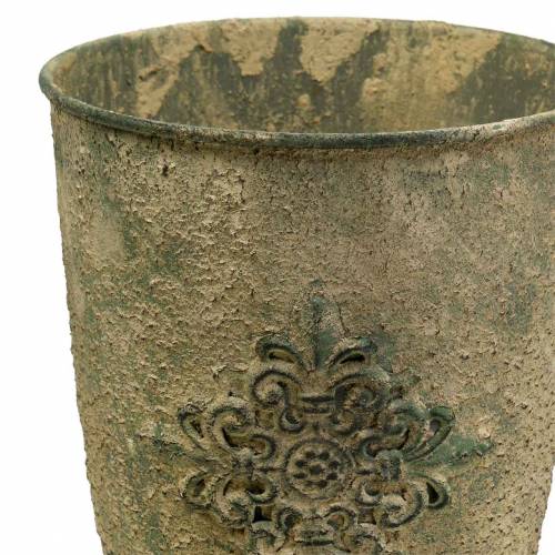Floristik24 Metalowy puchar dekoracyjny puchar z ornamentem mech zielony, beżowy Ø16cm H31cm