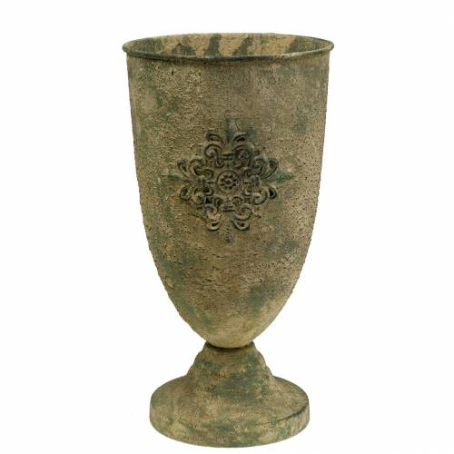 Floristik24 Metalowy puchar dekoracyjny puchar z ornamentem mech zielony, beżowy Ø16cm H31cm