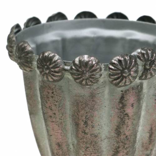 Floristik24 Deco Metal Goblet Silver Grey, White Washed Ø9,7cm H14,7cm