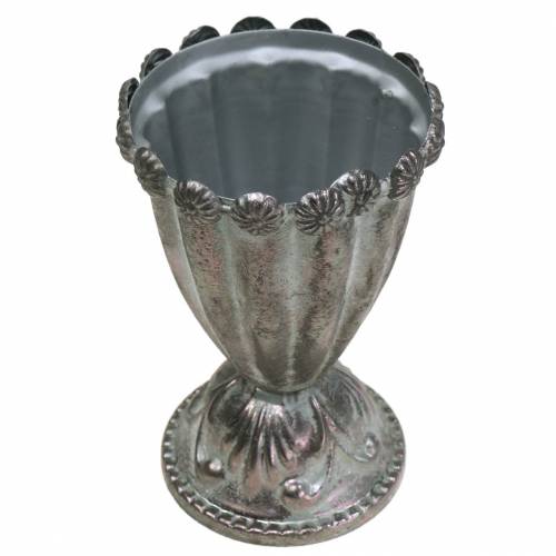 Floristik24 Deco Metal Goblet Silver Grey, White Washed Ø9,7cm H14,7cm