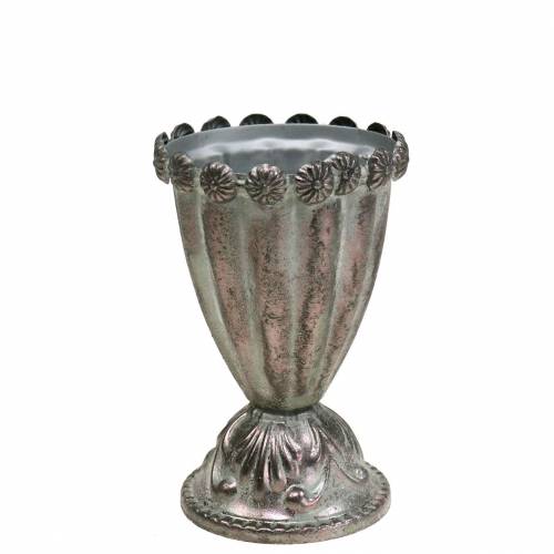 Floristik24 Deco Metal Goblet Silver Grey, White Washed Ø9,7cm H14,7cm