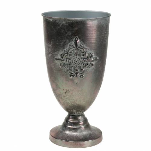 Floristik24 Ozdobny kielich metalowy z ornamentem srebrnoszary Ø16,5cm W31cm