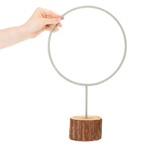Dekoracyjny pierścień metalowy na drewnianej podstawce do dekoracji stołu, 43 cm | Floristik24.pl