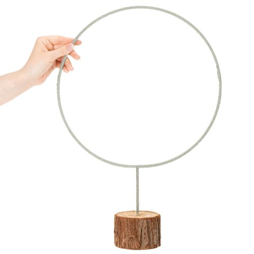 Dekoracyjny okrągły pierścień na drewnianej podstawie, metalowy, na suszone kwiaty, 52 cm | Floristik24.pl