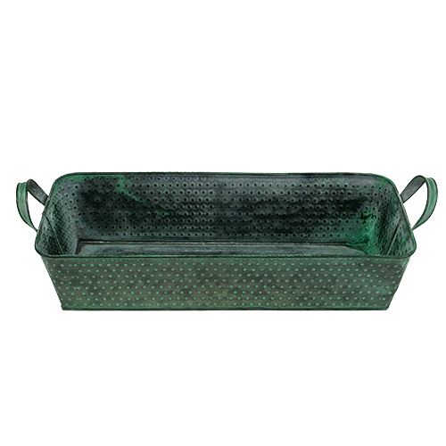 Floristik24 Miska metalowa kwadratowa 36cm x 15cm H8cm Zielona