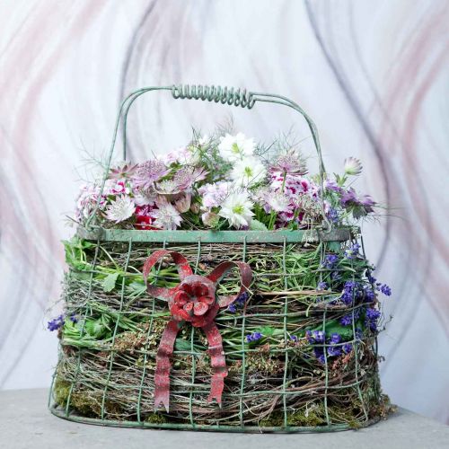 Floristik24 Torba metalowa, kosz druciany, sadzarka, kosz z uchwytem L34cm H33cm