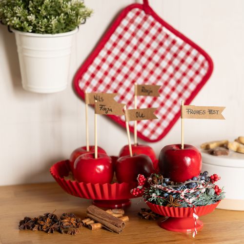 Produkt Talerz metalowy retro dekoracyjny z podstawą metalową czerwoną Ø24cm 2szt