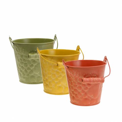 Floristik24 Wiadro Deco Fruits Żółte, Pomarańczowe, Zielone Washed Ø12,5cm H12cm Zestaw 3 szt.