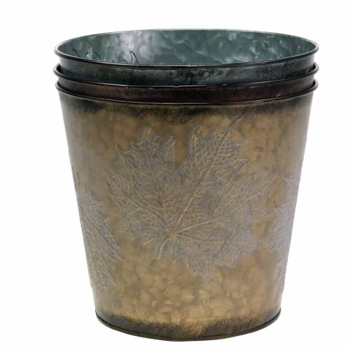 Produkt Doniczka dekoracyjna z liśćmi cynk metaliczny szary, pomarańczowy, brązowy Ø18,5cm H15,5cm 3szt.