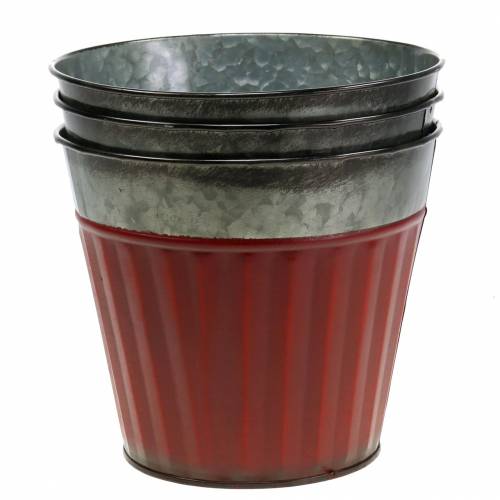 Floristik24 Doniczka do roślin Red, Silver Zinc Ø17,5cm H15cm Zestaw 3 szt.