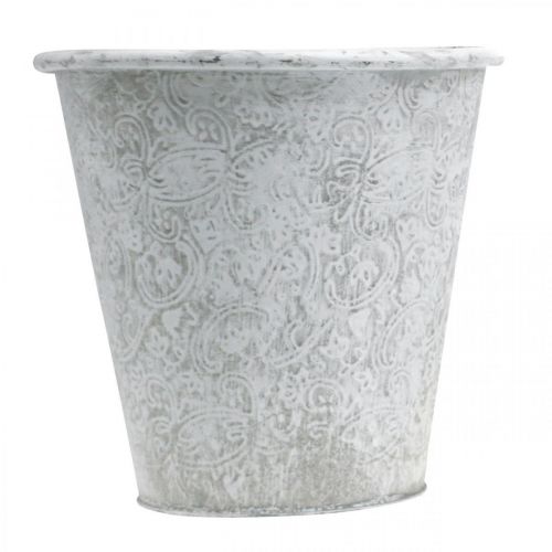 Produkt Donica, donica z ornamentami, dekoracja metalowa biała, szara Ø20,5cm W19,5cm