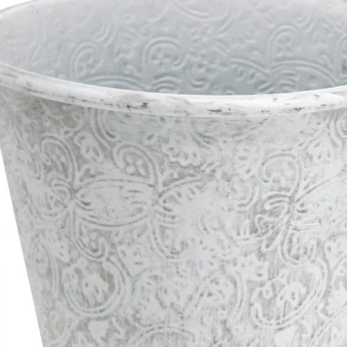 Produkt Donica, donica z ornamentami, dekoracja metalowa biała, szara Ø20,5cm W19,5cm