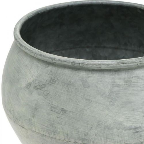 Produkt Okrągła metalowa doniczka, ozdobne naczynie, miska na rośliny srebrna, myta biel, antyczny wygląd Ø25,5/18cm W17/13cm, zestaw 2 szt.