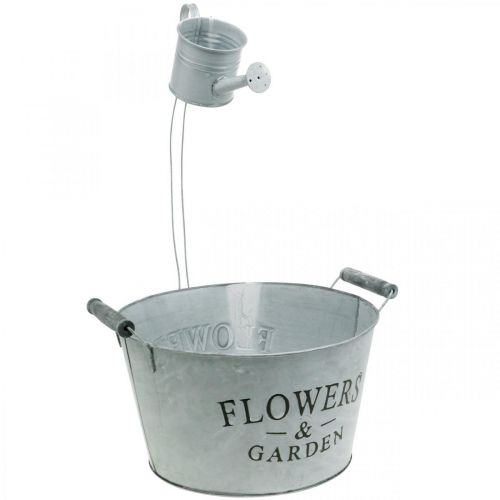 Produkt Miska do sadzenia z konewką, dekoracja ogrodowa, donica metalowa do sadzenia srebrno-biała myta W41cm Ø28cm/Ø7cm
