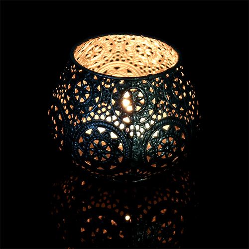 Floristik24 Lampion metalowy srebrny orientalny Ø10cm H7,5cm 1szt.