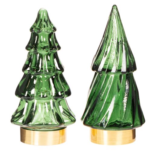 Szklana choinka z lampkami LED, dekoracja stołu, Boże Narodzenie, 13cm, 2 sztuki | Floristik24.pl