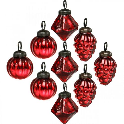 Floristik24 Mini mix dekoracji choinki, diament / kula / stożek, bombki w kolorze antycznym Ø3-3,5cm W4,5-5,5cm 9szt
