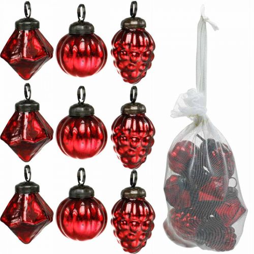 Floristik24 Mini mix dekoracji choinki, diament / kula / stożek, bombki w kolorze antycznym Ø3-3,5cm W4,5-5,5cm 9szt