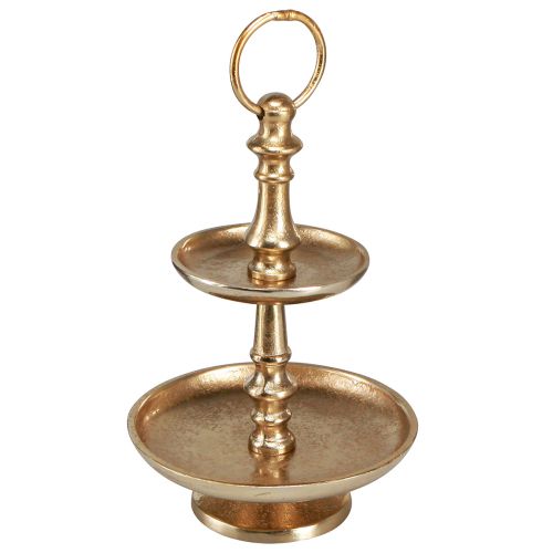 Floristik24 Mini etagere metalowa dekoracja złota matowa 2-poziomowa dekoracja stołu wys. 22 cm