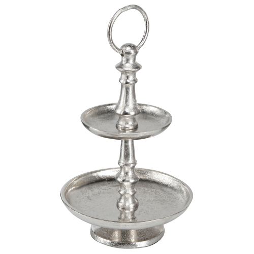 Floristik24 Mini patera na ciasto dekoracja metalowa srebrna 2-poziomowa dekoracja stołu wys. 22cm