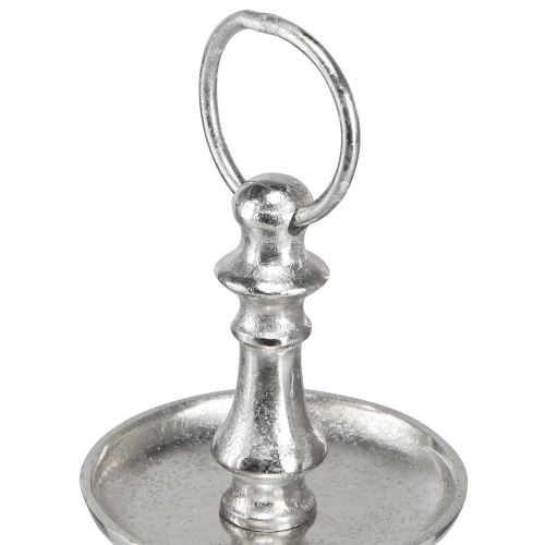 Floristik24 Mini patera na ciasto dekoracja metalowa srebrna 2-poziomowa dekoracja stołu wys. 22cm