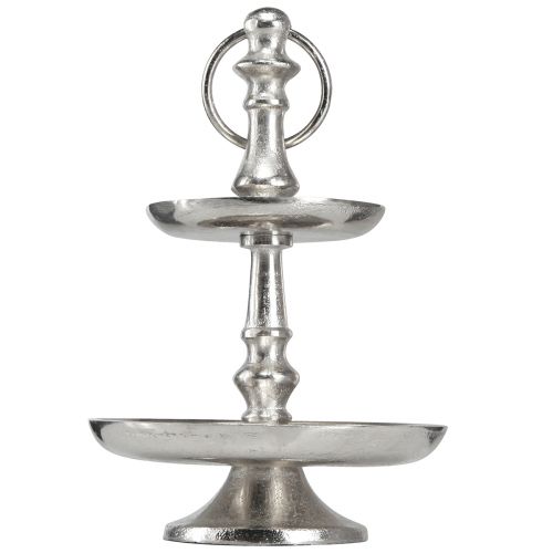 Floristik24 Mini patera na ciasto dekoracja metalowa srebrna 2-poziomowa dekoracja stołu wys. 22cm