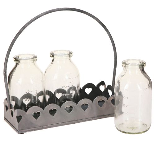 Produkt Mini Buteleczki Dekoracyjne Wazony Taca Prostokątna Szara 15,5x6cm
