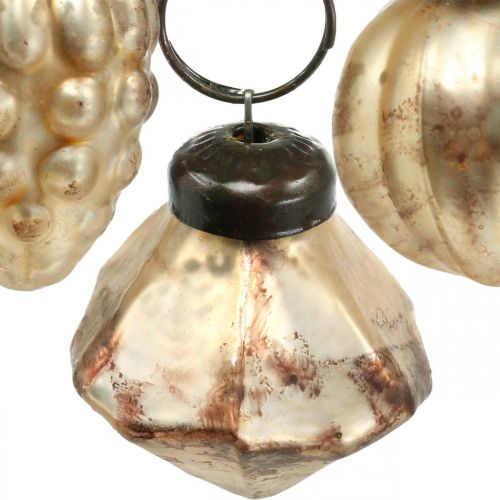 Floristik24 Mini bombki mix, diament / kula / stożek, ozdoby choinkowe, wygląd antyczny Ø3-3,5cm W4,5-5,5cm 9szt