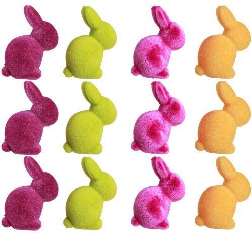 Produkt Mini Króliczki Kolorowe Króliczki Wielkanocne Flokowane Różne – 2 Wybór – H6cm 12 szt.