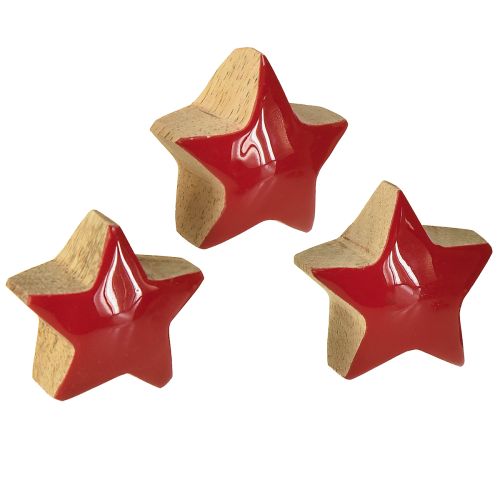 Dekoracja dekoracyjna Mini Stars Red Mango Wood Scatter z drewna, 9 szt., Ø3 cm