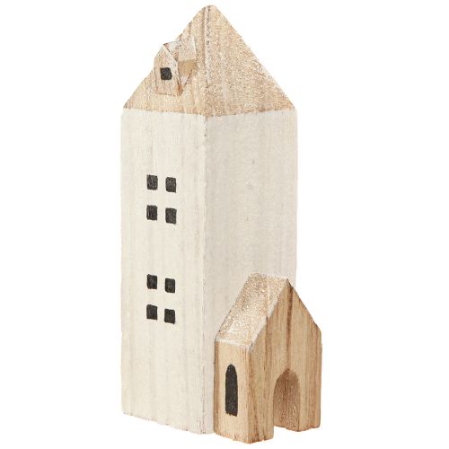 Produkt Miniaturowa wioska bożonarodzeniowa drewniana dekoracja biała naturalna wys. 13/7cm 6 szt.