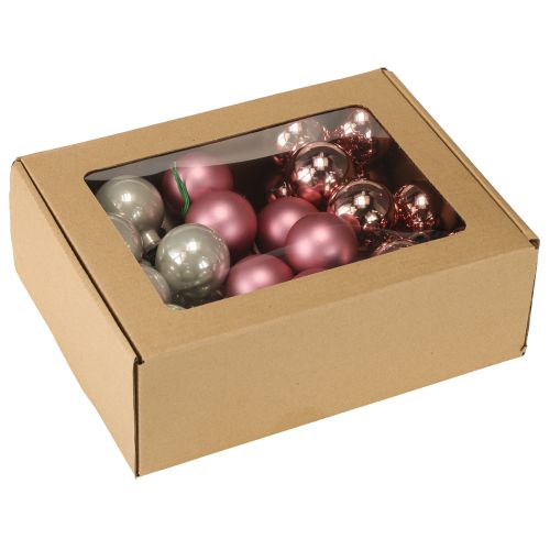 Produkt Mini bombki choinkowe szklane różowo-szare drut Ø40mm 32 szt.