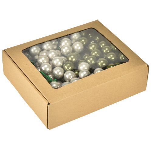 Produkt Mini bombki choinkowe na drucie szklane kremowo-zielone 2,5cm 140 szt.