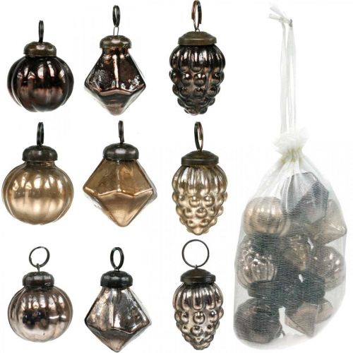 Floristik24 Mini bombki, diament / kula / stożek, szklane zawieszki mix, antyczny wygląd Ø3–3,5cm W4,5–5,5cm 9szt