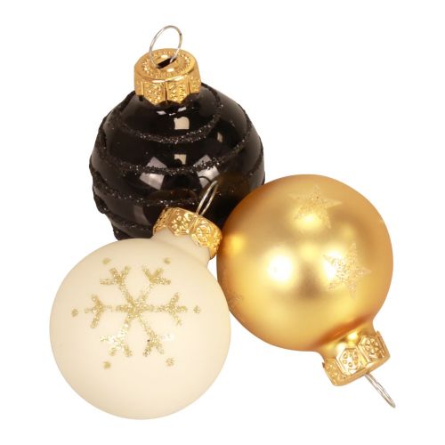 Floristik24 Mini bombki świąteczne szklane białe czarne złote Ø3cm 9 szt